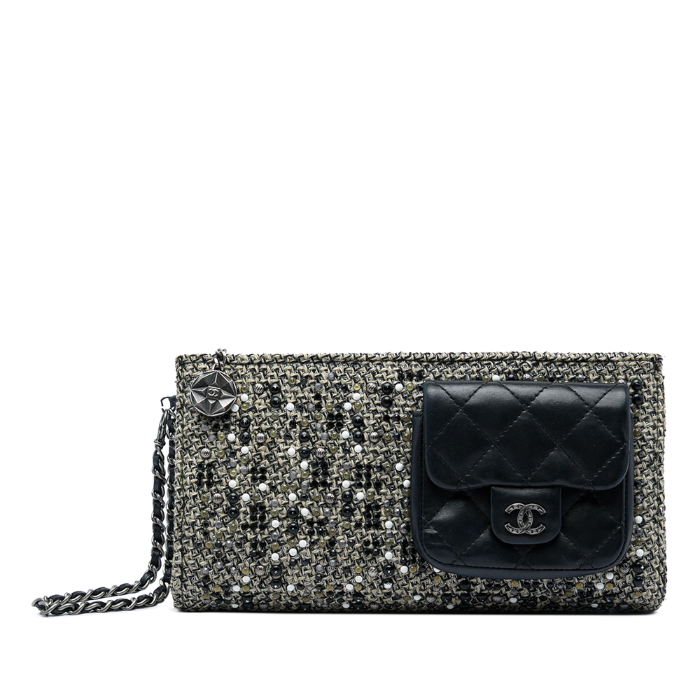 Pre-Loved Chanel Monochrome Tweed Embellished Mineral Nights Pochette Wristlet